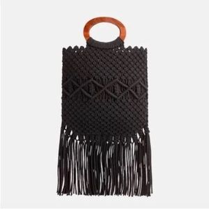 Danielle Nicole Black Macrame Bag with Wooden Handle